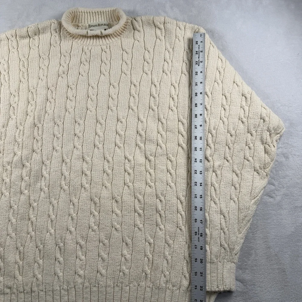 Vtg Banana Republic Roll Neck Sweater Mens XL Cable Knit Heavy Chunky Fisherman
